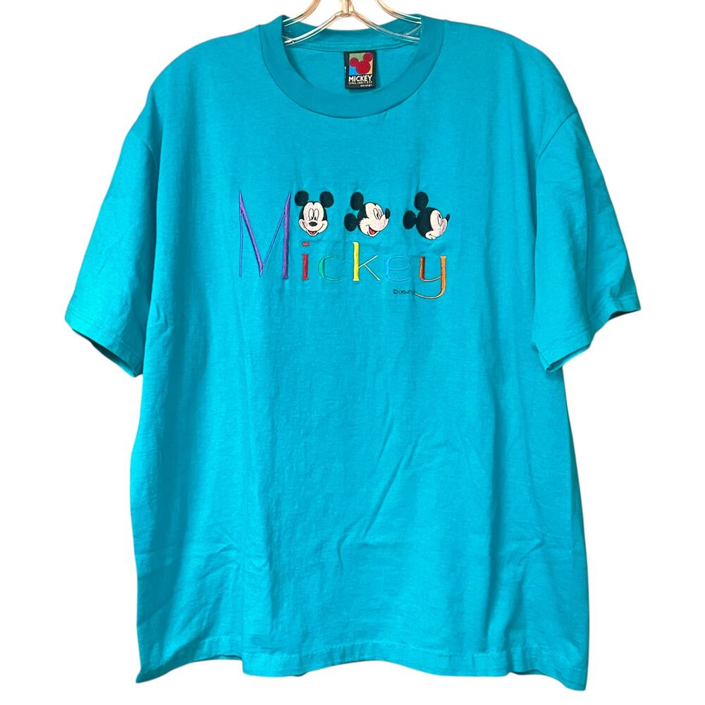 Vintage Mickey Mouse Embroidered T Shirt Mickey Unlimited Teal L/XL